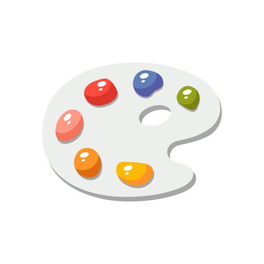 Palet simgesini boya. Üzerinde resimler olan bir palet var. Vektör Sembol Düz Tasarım Klip Sanat İşareti Çizgi Filmi Biçimi. Sanat okulu konsepti