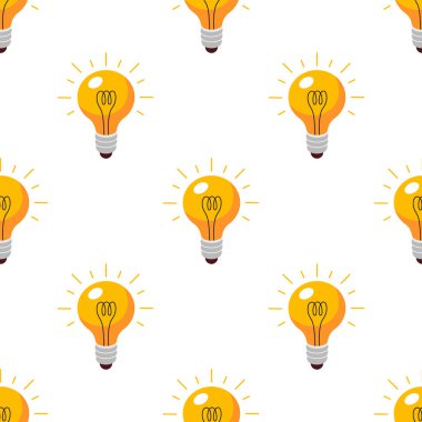 Yanan ampul. Etrafı dikişsiz ışık desenleriyle çevrili. Ampuldeki alev enerjisi. Fikir, eğitim, bilgi kavramı.