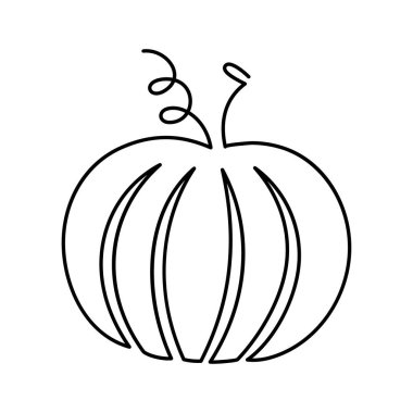 Tek satır Balkabağı karikatür ikonu çizimi. Beyaz arkaplanda izole edilmiş vektör gıda sebze ikonu. Kabak çizgisi sanatı