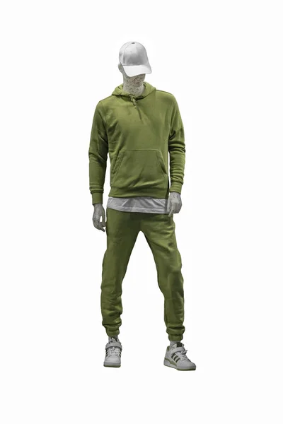 Tam Boy Erkek Manken Şık Soluk Yeşil Spor Giyimli Beyaz — Stok fotoğraf