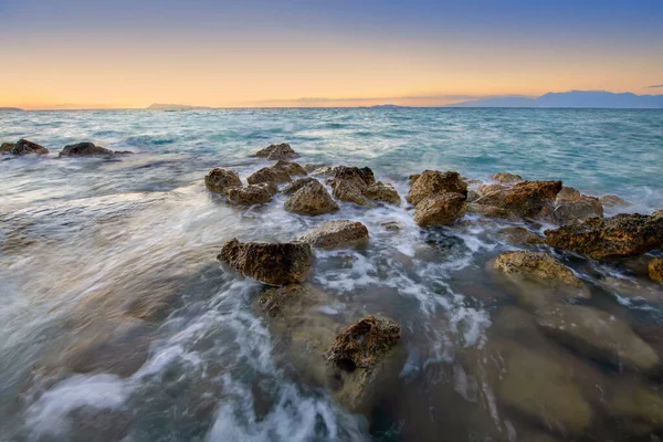 Gyönyörű Naplemente Logas Strand Peroulades Falu Korfu Sziget Görögország Tökéletes — Stock Fotó