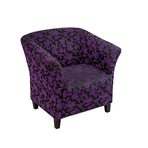 Classic Armchair Art Deco Style Black Velvet Purple Floral Pattern — Stock Photo, Image