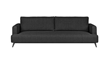 Black fabric sofa on black metal legs isolated on white background with clipping path. Series of furniture