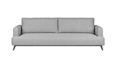Grey fabric sofa on black metal legs isolated on white background with clipping path. Series of furniture