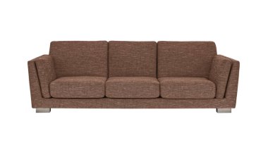 Brown fabric sofa on brushed metal legs isolated on white background with clipping path. Series of furniture