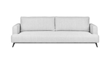 White fabric sofa on black metal legs isolated on white background with clipping path. Series of furniture