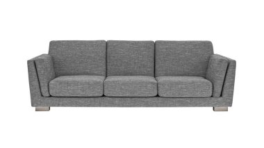 Grey fabric sofa on brushed metal legs isolated on white background with clipping path. Series of furniture