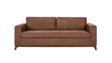 Brown fabric sofa on wooden legs isolated on white background with clipping path. Series of furniture