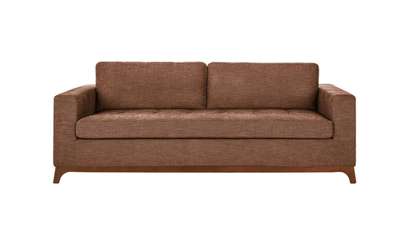 Brown Fabric Sofa Wooden Legs Isolated White Background Clipping Path — Stockfoto