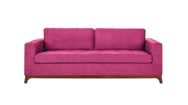 Pink Fabric Sofa Wooden Legs Isolated White Background Clipping Path — 스톡 사진
