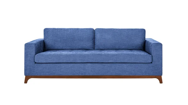 Blue Fabric Sofa Wooden Legs Isolated White Background Clipping Path — Stok fotoğraf