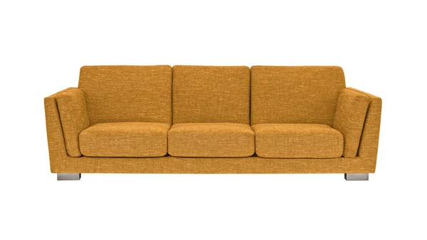 橙色面料沙发在刷金属腿隔离在白色背景与削减路径 家具系列 — 图库照片