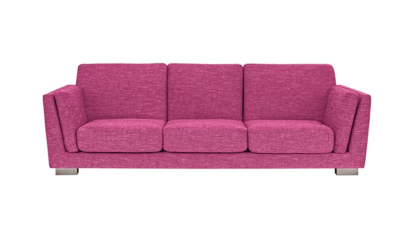 白い背景にクリッピングパスで隔離されたブラッシュメタルの足にピンクのファブリックソファ 家具シリーズ — ストック写真