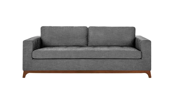 Gray Fabric Sofa Wooden Legs Isolated White Background Clipping Path — Stok fotoğraf