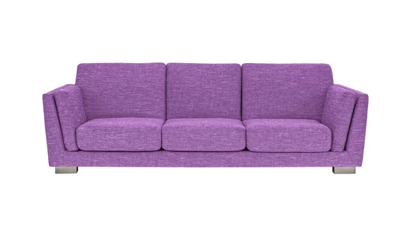 白い背景にクリッピングパスで隔離されたブラッシュメタルの足に紫色のファブリックソファ 家具シリーズ — ストック写真