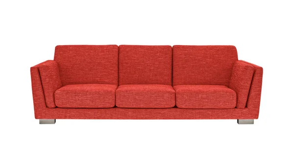 Rotes Sofa Aus Stoff Auf Beinen Aus Gebürstetem Metall Isoliert — Stockfoto