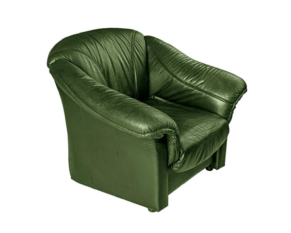 Зеленое Роскошное Классическое Кожаное Кресло Изолированное Белом Фоне Вырезанной Дорожкой — стоковое фото