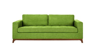Green fabric sofa on wooden legs isolated on white background with clipping path. Series of furniture