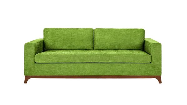 Green Fabric Sofa Wooden Legs Isolated White Background Clipping Path — Stok fotoğraf