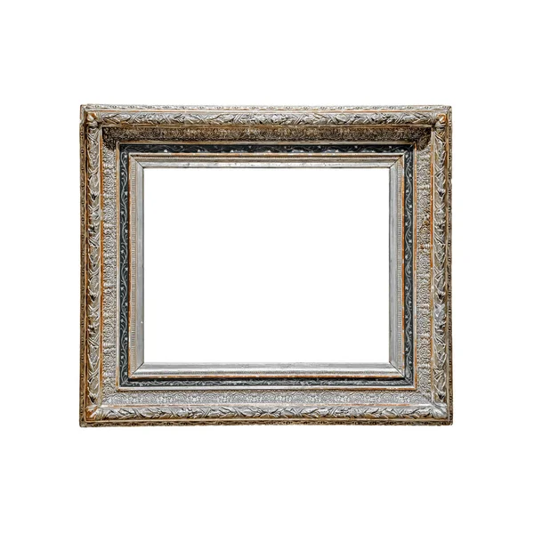 Silver Wooden Rectangle Vintage Frame Isolated White Background Clipping Path — Stock Photo, Image