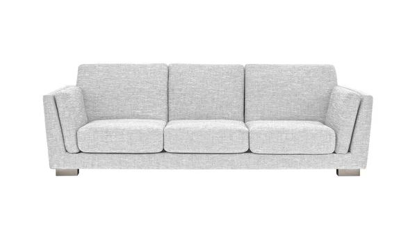 Weißes Sofa Aus Stoff Auf Beinen Aus Gebürstetem Metall Isoliert — Stockfoto