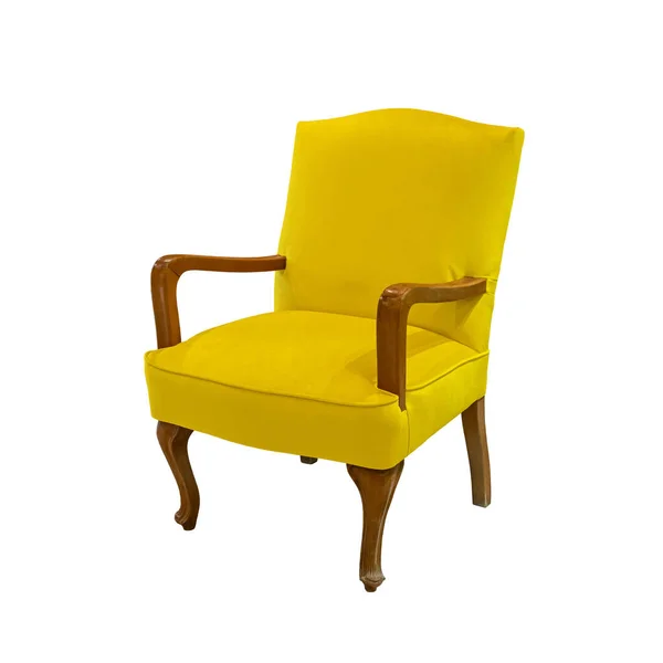 Yellow Luxury Classical Armchair Wooden Legs Clipping Path Isolated White — Stock Photo, Image