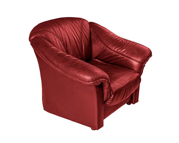 Червоне Розкішне Шкіряне Класичне Крісло Ізольоване Білому Тлі Відсічним Контуром — стокове фото
