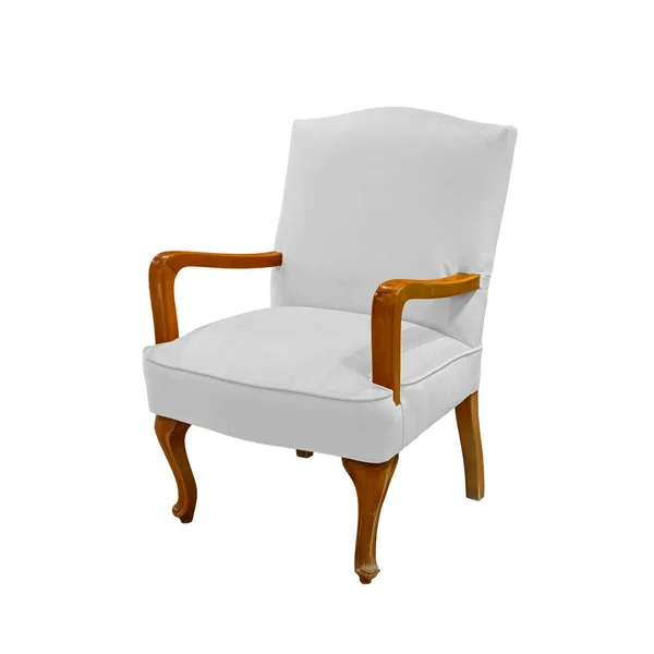 Белое Роскошное Классическое Кресло Деревянными Ножками Вырезанной Дорожкой Белом Фоне — стоковое фото