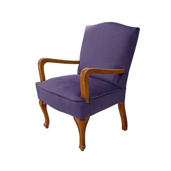 Фиолетовое Роскошное Классическое Кресло Деревянными Ножками Вырезанной Дорожкой Белом Фоне — стоковое фото
