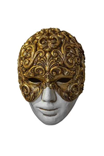 Venetiaanse Gouden Carnaval Masker Mannequin Hoofd Geïsoleerd Witte Achtergrond — Stockfoto