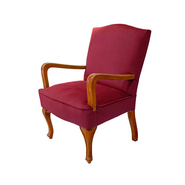 Burgunder Luxus Klassischer Sessel Mit Holzbeinen Mit Clipping Pfad Isoliert — Stockfoto