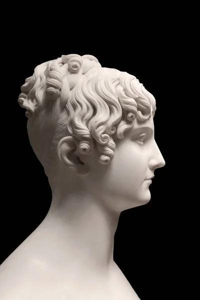 Patung Purba Marmer Venus Kepala Terisolasi Pada Latar Belakang Hitam — Stok Foto