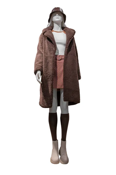 Stilvoller Weiblicher Brauner Mantel Auf Schaufensterpuppe Weibliche Schaufensterpuppe Mit Bluse — Stockfoto