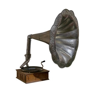 Beyaz arkaplanda kırpma yolu ile izole edilmiş klasik gramofon