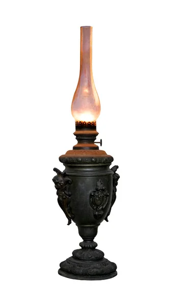 Vintage Czarna Latarnia Naftowa Stare Lampy Olejowe Izolowane Białym Tle — Zdjęcie stockowe