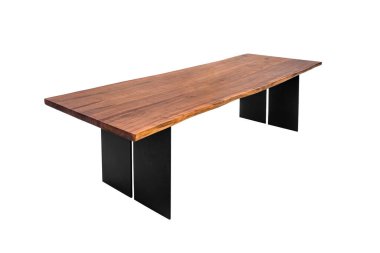 Table with solid wood top and black metal legs isolated on white background. Series of furniture clipart