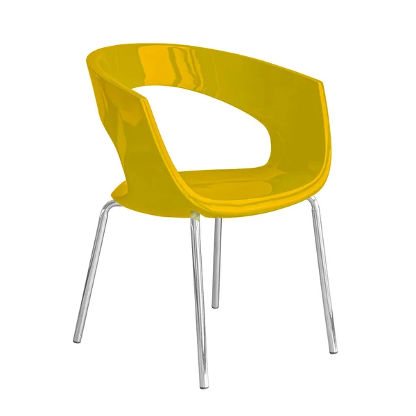 Żółty Plastikowy Fotel Biurowy Chromowanymi Metalowymi Nogami Izolowany Białym Tle — Zdjęcie stockowe