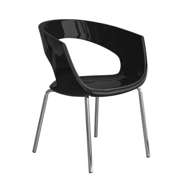 Siyah Plastik Ofis Sandalyesi Krom Metal Bacaklı Beyaz Arka Planda — Stok fotoğraf