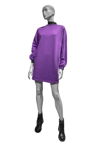 Maniquí Femenino Longitud Completa Sexy Jersey Largo Púrpura Aislado Sobre — Foto de Stock