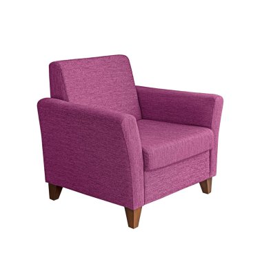 Pembe kumaşlı klasik koltuk sanatı deco tarzı beyaz arka planda izole edilmiş tahta bacaklı kırpma yolu. Mobilya serisi