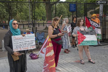 Washington, DC - 12 Temmuz 2024: Beyaz Saray önünde Filistin 'de barış çağrısı yapan grevciler