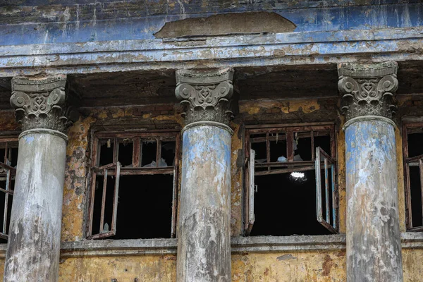 stock image An old destroyed building in Almaty, the former administrative building of the Medic stadium.