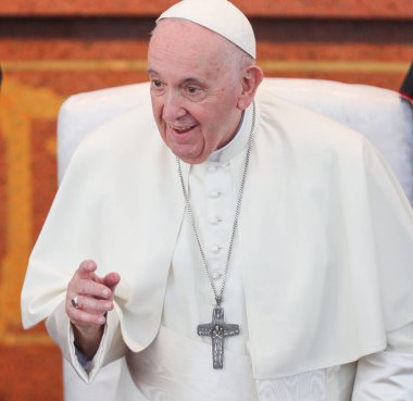 Astana, Kazakistan 'daki Roma Katolik Kilisesi' nin başı, Papa Francis. 14 Eylül. 2022