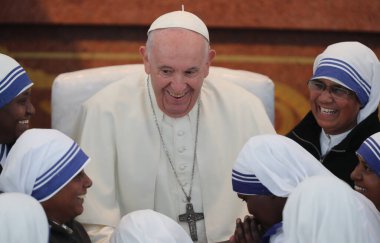 Astana, Kazakistan 'daki Roma Katolik Kilisesi' nin başı, Papa Francis. 14 Eylül. 2022
