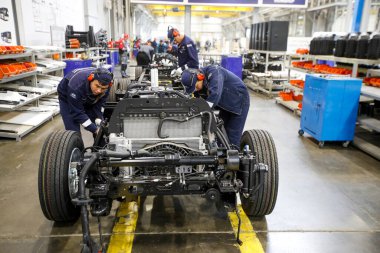 Hyundai Trans Almaty fabrikası Kazakistan 'daki Almaty' de ticari araç üretimi için. 18 Haziran 2024