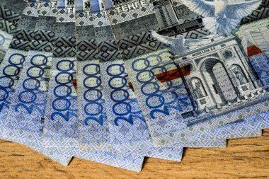 20,000 Kazakistan 'a ait bir kaç banknotun parçaları..