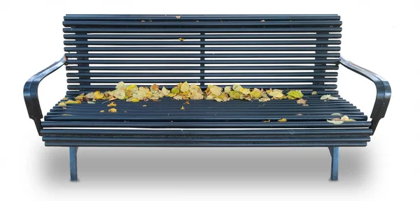 Скамейка Осенними Листьями Изолированными Белом Стоковое Фото