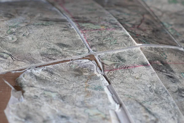 Stará Topografická Mapa Upravená Odstraněná Všechna Jména Čísla Rozestavit Stůl — Stock fotografie