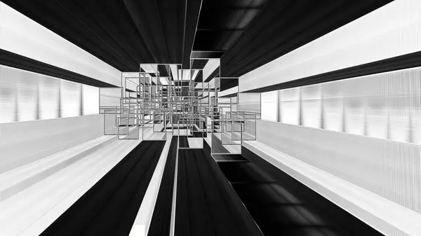 Черно Белый Абстрактный Модернистский Кубический Узор Коридоре — стоковое фото