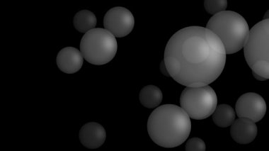 Siyah arkaplanda yarı şeffaf küreler ya da baloncukların pürüzsüz ve pürüzsüz 3d hareketi